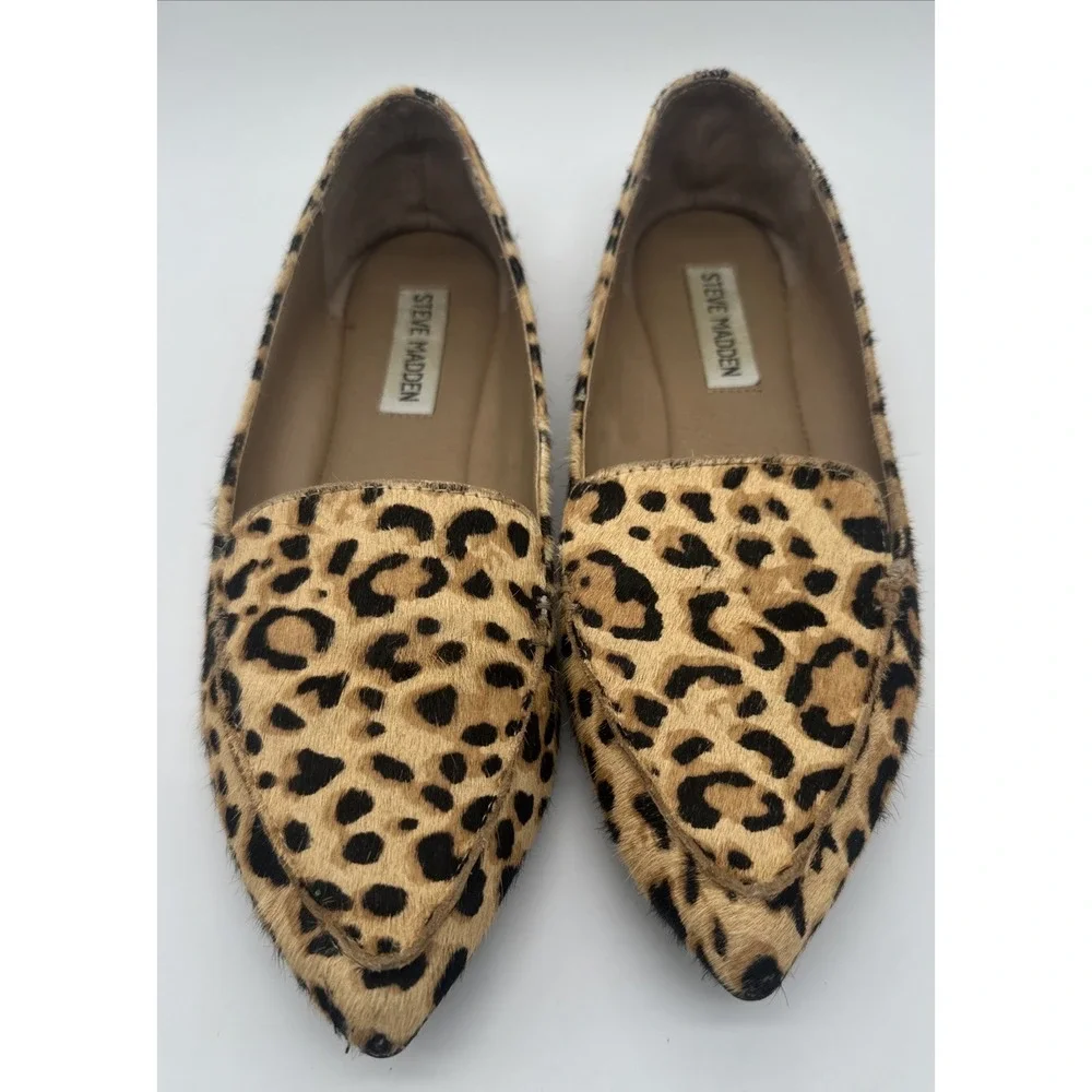 Steve Madden Womens Calf Hair Leopard Print Slip On Loafers size 7